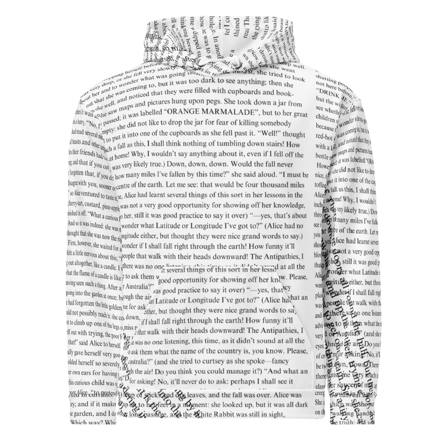 Wonderland I, cotton hoodie with an Alice in Wonderland print