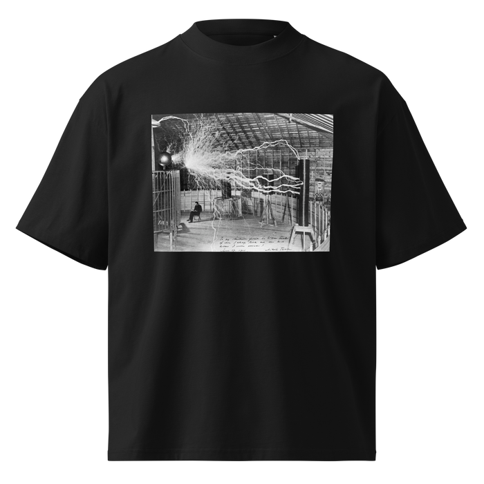 Nikola Tesla, oversized black tee with a portrait of Nikola Tesla