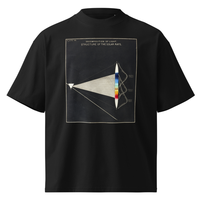 Decomposition of Light, oversized black tee with an illustration of light through a prism
