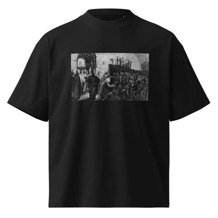 Plato's Cave Allegory, oversized black tee with Plato's cave allegory