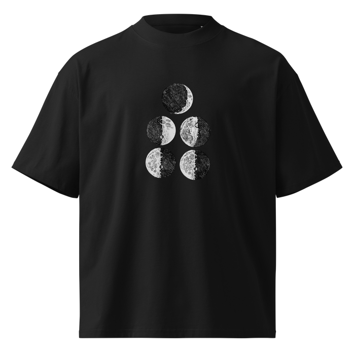 Galileo's Moons, oversized black tee with Galileo's moon sketches
