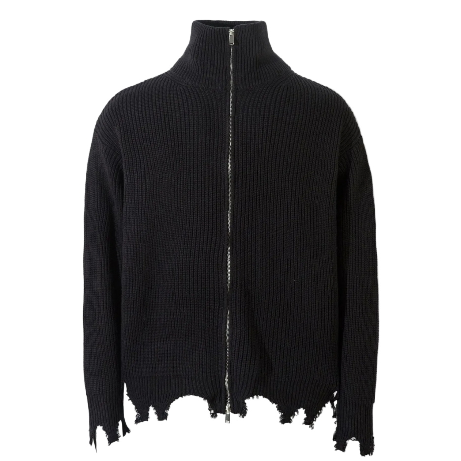 Unravel black ribbed zip cardigan with frayed hem – Antithesis Society