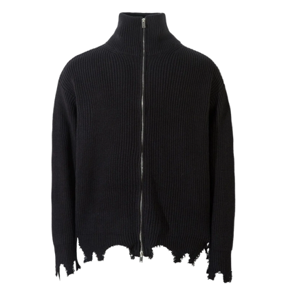 Unravel black ribbed zip cardigan with frayed hem – Antithesis Society