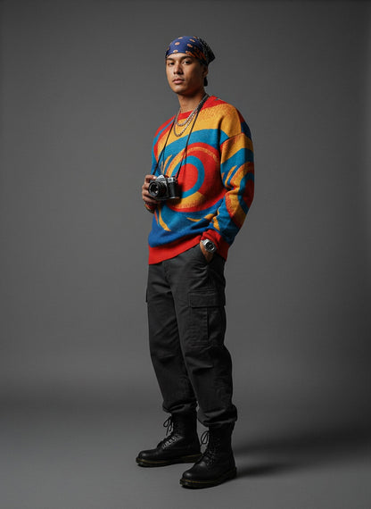Centrifuge abstract knit sweater, view 3
