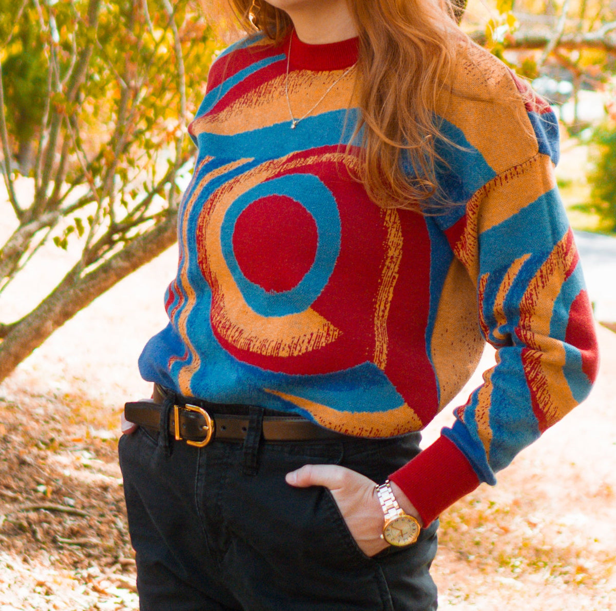 Centrifuge abstract knit sweater, view 6