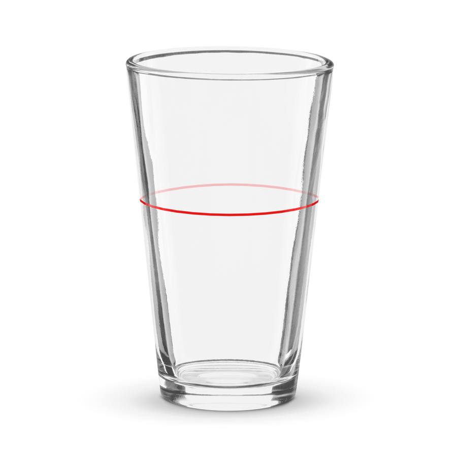 Glass Half In The Eye of The Beholder, 16 ounce drinking glass