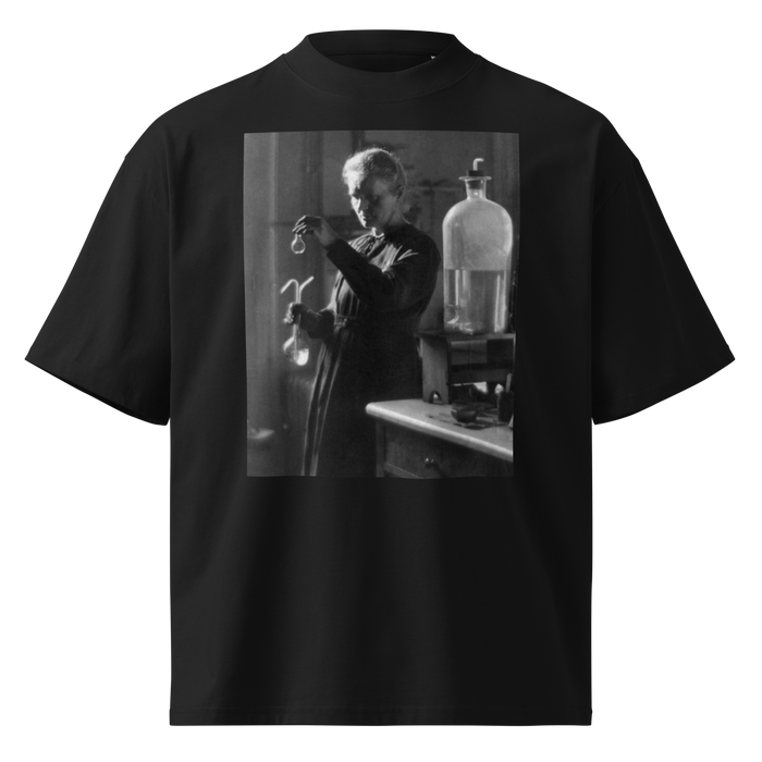 Marie Curie, oversized black tee with a photograph of Marie Curie