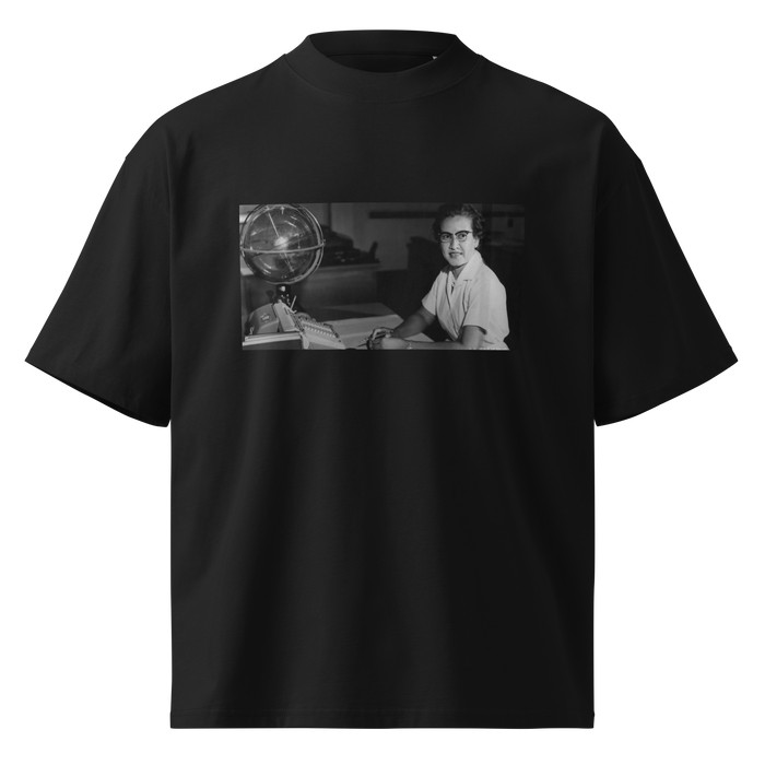 Katherine Johnson, oversized black tee with a photograph of Katherine Johnson